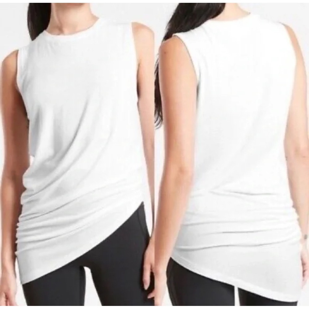 Athleta White‎ Asymmetrical Draped Sleeveless Tank Top Small Activewear Yoga